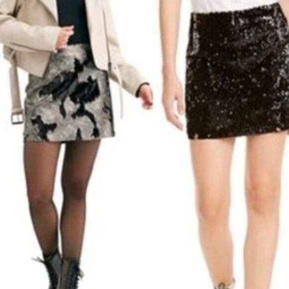 FREE PEOPLE FP One Sequin Mini Skirt Size 8 Black Camouflage Camo Print NWT - Picture 1 of 16
